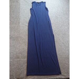 Quince Dress Women Small Blue Tencel Jersey Tank Maxi Sleeveless Side Slit Crew